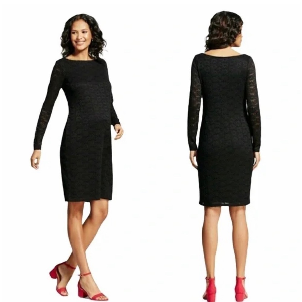 Ingrid & Isabel Black Lace Overlay Maternity Dress Super Stretch Fit Knee Length
